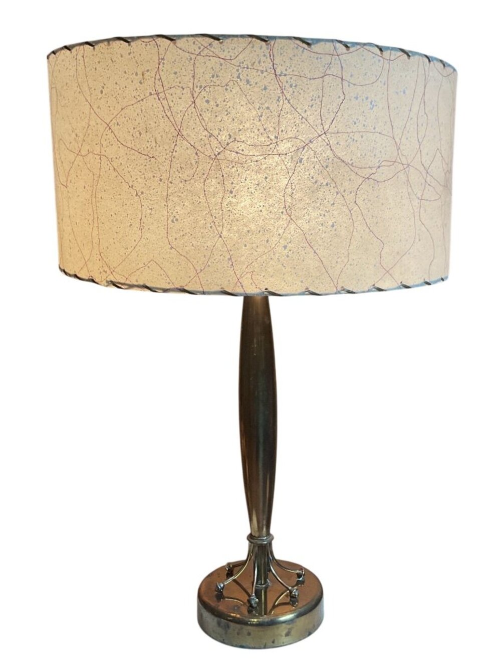 Vintage Mid-Century Modern Brass Table Lamp With Fiberglass Shade 25"H x 18"W